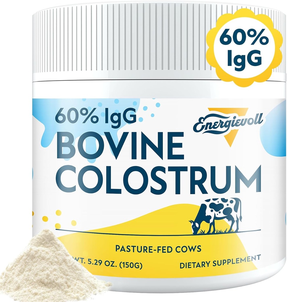 Bovin Colostrum Supplement Pulver - 60% IgG 3000 mg for Gut, Hårvækst, Skønhed, og Immun, Let at blande, Unflavored (50 Servere)