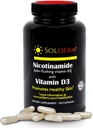 Nicotinamide Non-Flushing Vitamin B3 and D3 Supplement | Vegetarian and Gluten-Free Oral Nicotinamide Supplement with Vegetable Cellulose Casings | Promotes Healthy Skin | 60 Capsules | 500mg