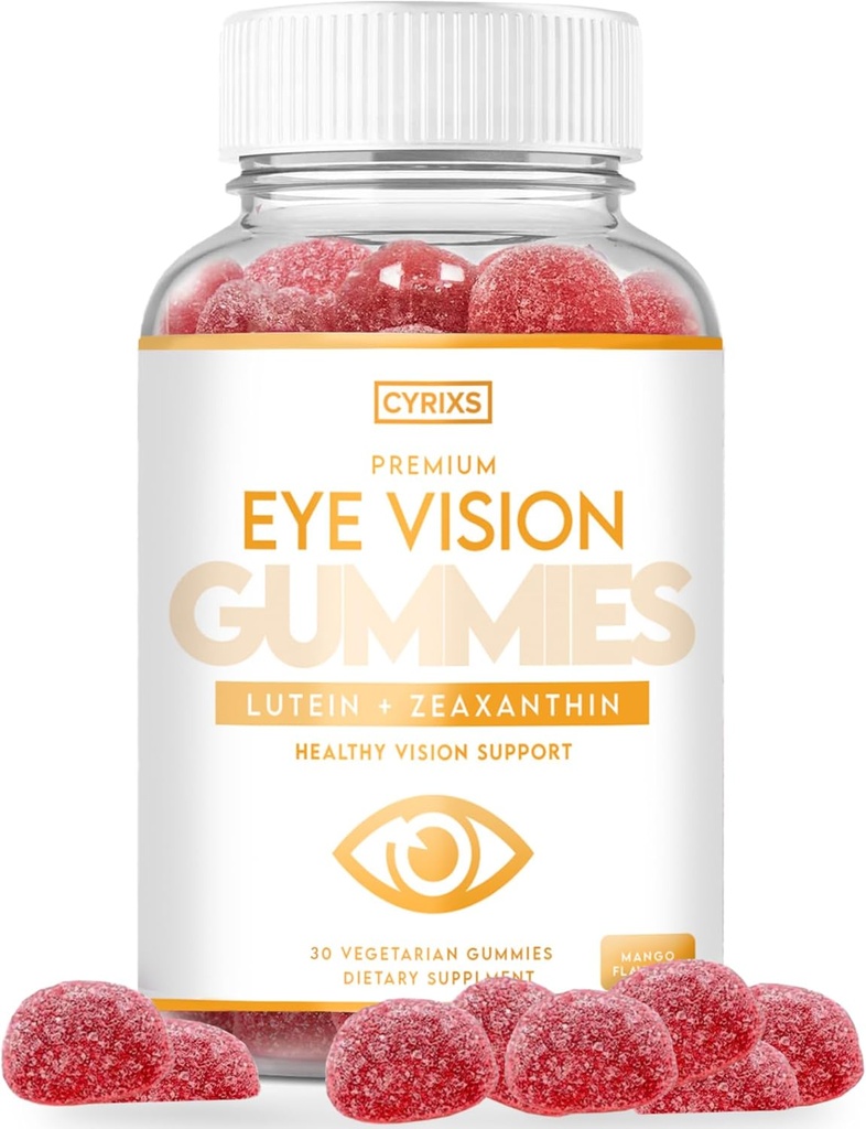 Generisk Cyrixs Health Eye Vision Gummies - Lutein & Zeaxanthin Eye Health Supplement for voksne - Lækker mango smag øjenvitaminer - Eye Comfort og blå lys forsvar for Crystal- Clear Vision