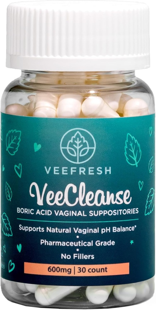 VeeFresh - VeeCleanse Boric Acid Vaginal Suppposites - Vaginal pH Balance Suppposites - Vaginal Odor Control - Feel Frisk, Feminin og Konfident