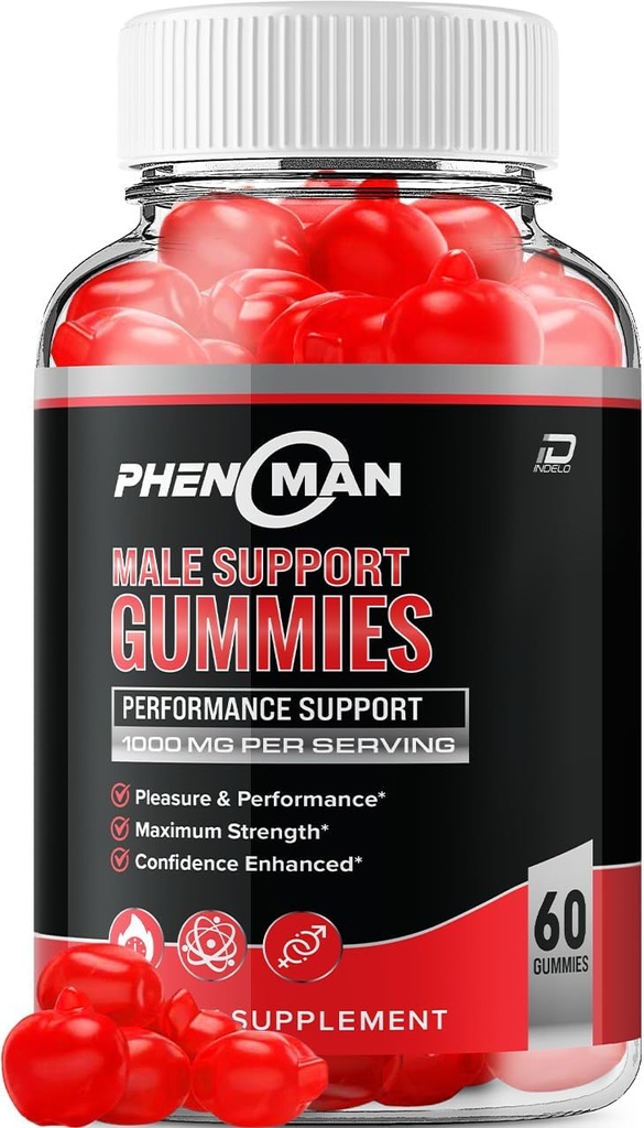 Phenoman for mænd Gummies - Pheno Man Max Performance, Phenoman Advanced Formel, Ekstra styrke Natural Supplement til muskelvækst & samlet sundhedsstøtte og anmeldelser (1 Pack - 60 Gummies)