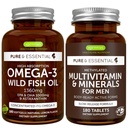 Høj Absorption Omega-3 Wild Fish Oil + Metyleret Mænds Multivitamin Bundle, 1000mg EPA & DHA 180 Softgels + Vedvarende udløsning Multivitamin 180 tabletter, af Igennus