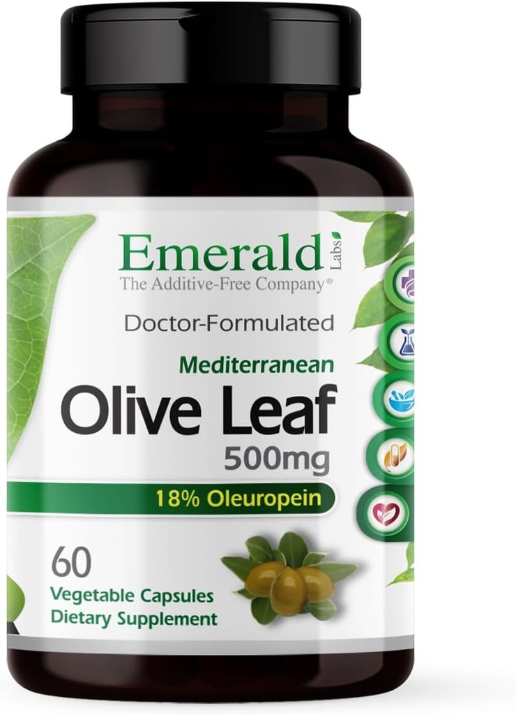 NØDVENDIGE ETIKER Mediterranean Olive Leaf 500mg - Gluten- Free, Vegan Olive Leaf Extract - Understøtter hud, immunforsvar og hjerte sundhed - 60 vegetabilske kapsler (op til 60-dages forsyning)