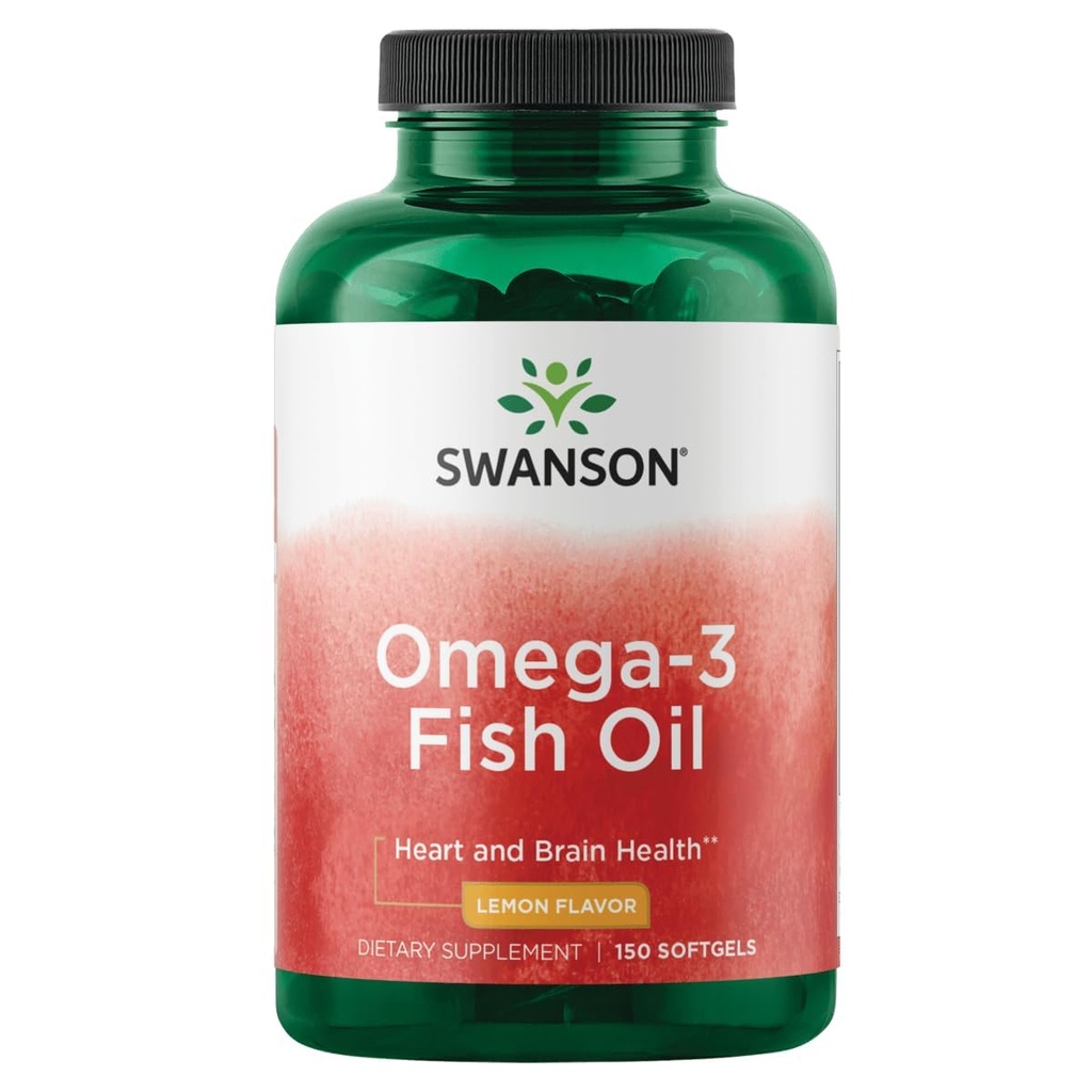 Swanson Omega 3 Fish Oil Supplement Heart Brain og fælles støtte GMO- Free EFA 180 mg EPA Plus 120 mg DHA 150 Softgel kapsler Lemon Flavor