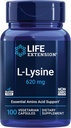 Life Extension L- Lysin, 620 mg, Essential Amino Acid for Sund nitrogenbalance, Calcium Metabolisme, Stress Response & Mere, Gluten- Free, Non- GMO, Vegetarisk, 100 Kapsler