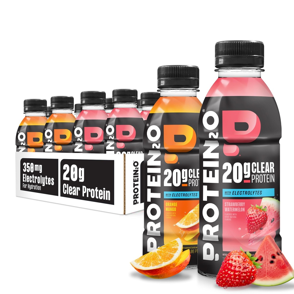 Protein2o Hydration Drink - 2-in-1 Flydende Clear Whey Protein Isolate og Electrolyte Drink - 20g Protein, Vitaminer B5, B6 - efter-træning Inddrivelse - 16,9 Fl Oz - 12 Count Variety Pack