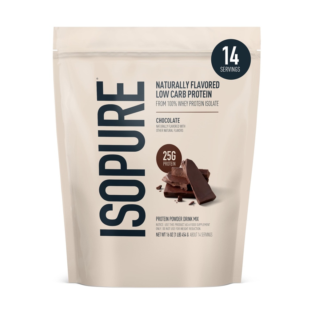 Isopure Low Carb 100% Pure Whey Isolate Protein Powder, Lactose Free, Gluten Free, Med vitaminer, Mørk chokolade, 25g Protein Per Servering, 1 Lb, 14 Servering (Packaging May Vary)