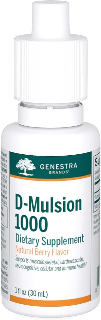 Genestra Brands D- Mulsion 1000 - Flydende D-vitamin supplement - Natural Berry Flavor - 1 Fl Oz