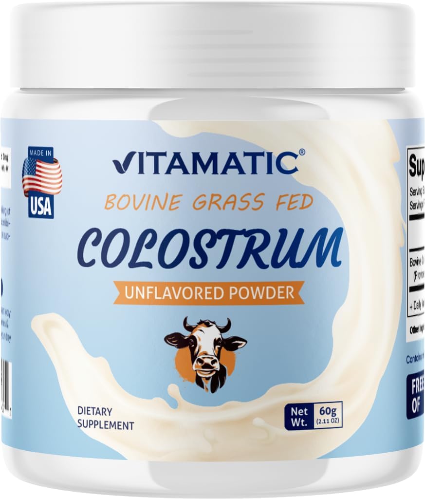 Vitamatic Bovine Colostrum 30% IgG Powder - Supplement for Gut sundhed, hårvækst, skønhed, muskel Inddrivelse, & immunforsvar - Let at blande - 60 Gram (30 Servere, Unflavored)