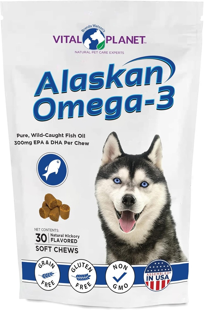 Vital Planet - Alaskan Omega-3 Soft Chews for Dogs, Wild Alaskan Fish Oil – 30 Hickory Flavored Soft Chews