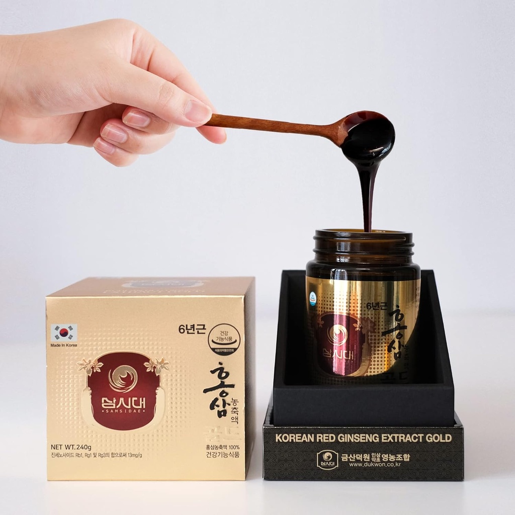 SAMSIDAE Koreansk Rød Ginseng Uddrag Guld 240g 6 År (13mg / g), 100% Koreansk Rød Ginseng Uddrag - Boost Immunitet og fremme Forstørre Immunitet, Mental Performance, Stamina, Energi Sundhed