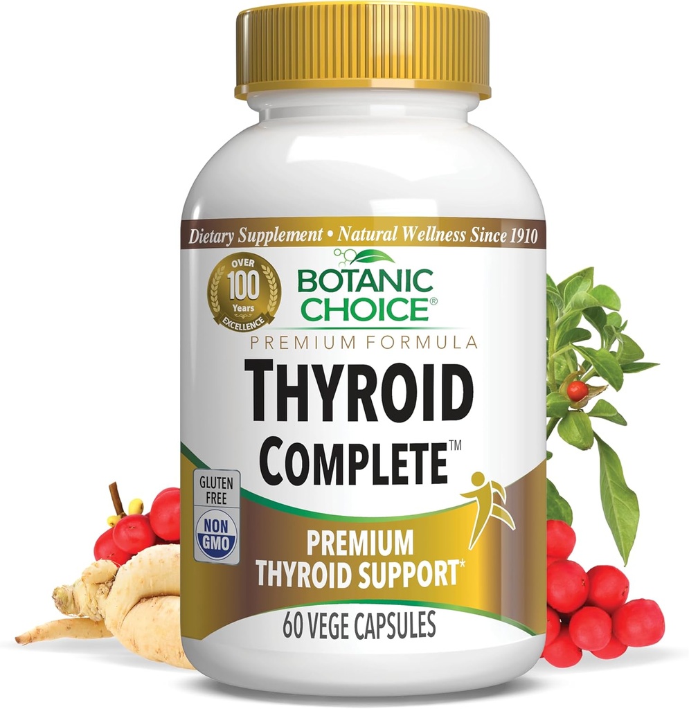 Botanic Choice Thyroid Complete -Support Nu med Ashwagandha, Schisandra Chinensis, Jod-for Thyroid Energy, Hår, Nail Health, Heart Health Support, Hormone Support (60 Vege Caps)