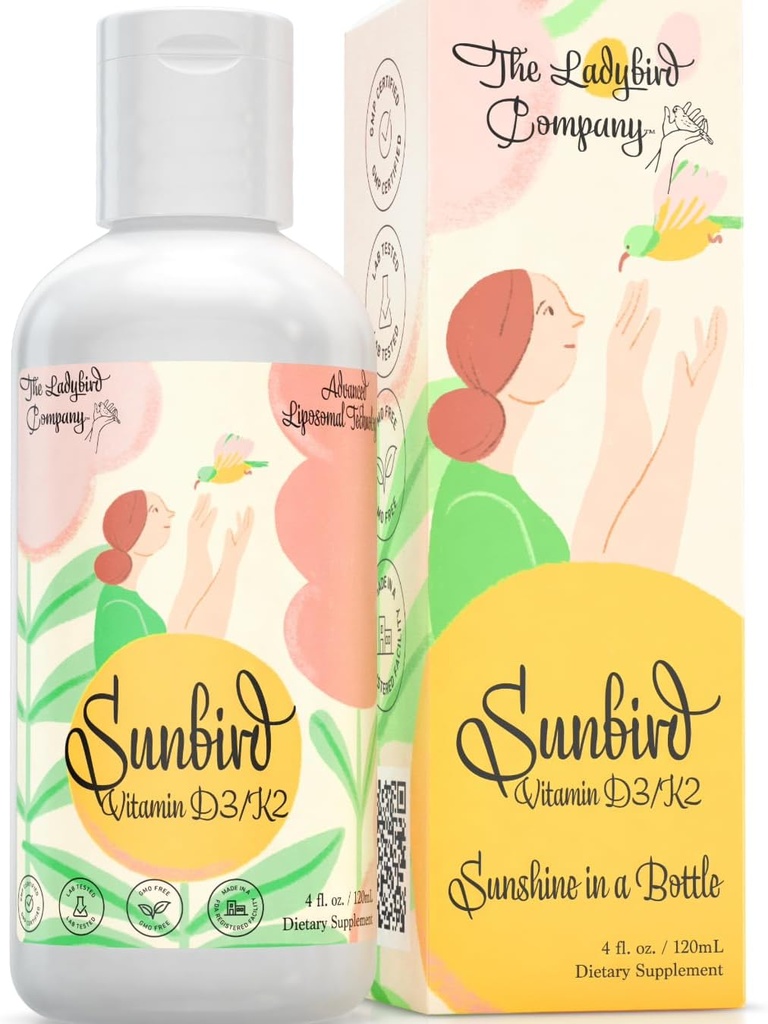 Sunbird Liposomal Liposomal Liquid D for Women - Premium Vitamin D3 og K2 til menopause, Fertilitet, Graviditet & Knoglesundhed - Sukkerfri, Vegetarisk, Sublingual Liquid Vitamin D3 med K2, Lavet i USA