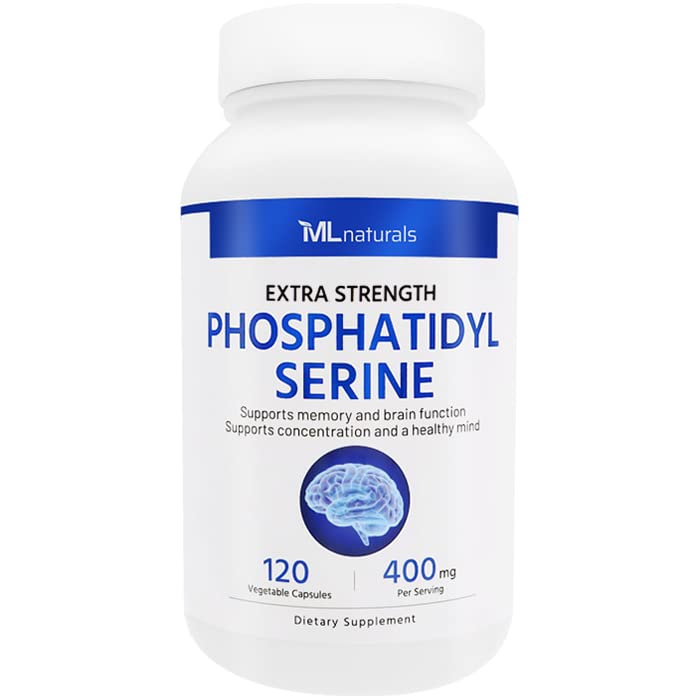 ML Naturals Phosphatidyl Serine 400 mg (høj dosering) 120 Vegetabilske kapsler. Understøtter hukommelse og hjerne funktion, ikke-GMO, NSF- Certified & cGMP- Compliant