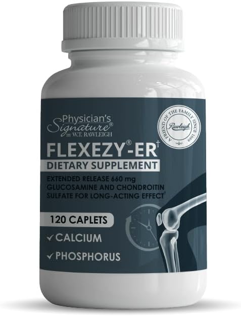 Rawleigh Flexezy- ER: 120 Caplets Measures 124; 24 / 7 Joint Support Formel 124; Glucosamin & Chondroitin Sulfate Blend Measures 124; Calcium & Phosphor Measures 124; 24- Hour Extended Release Measures 124; Joint Health Supplement for Mænd & Kvinder