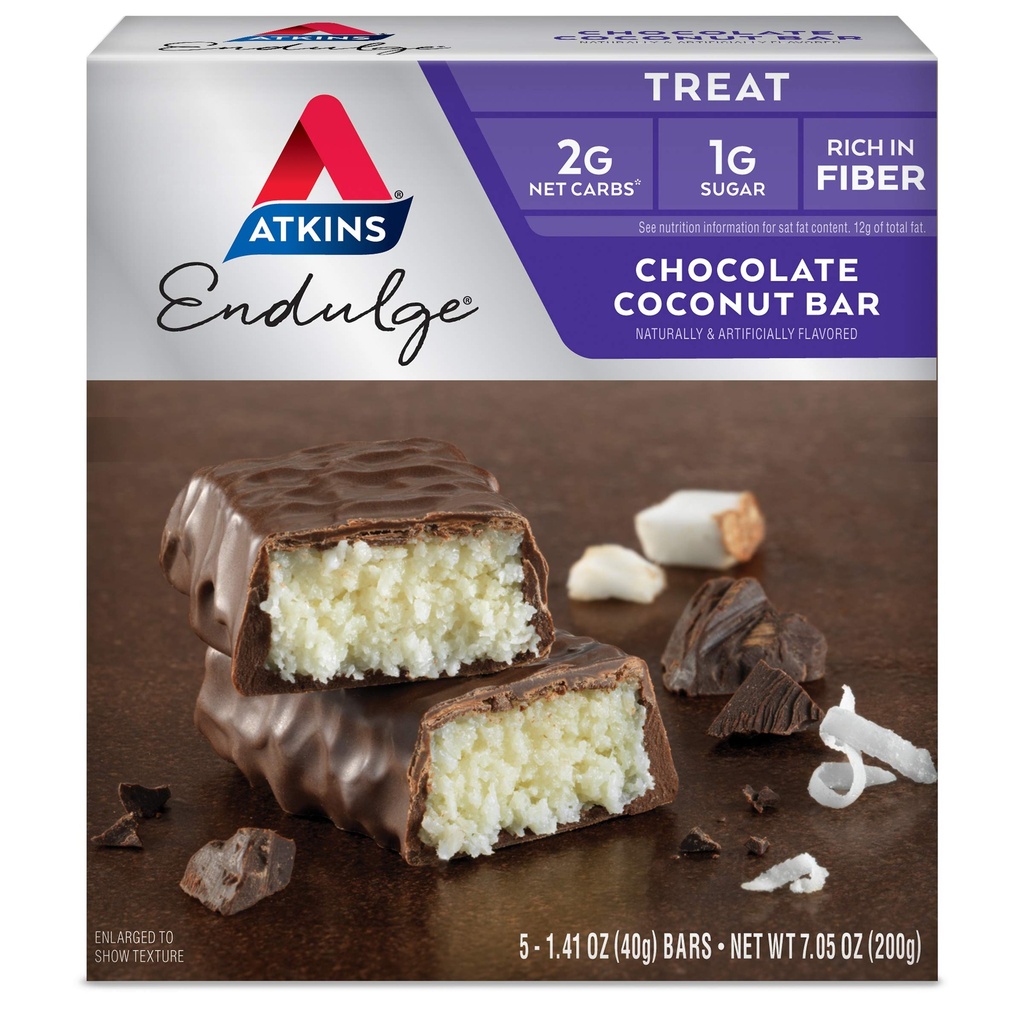 Atkins Endulge Chocolate Coconut Bar, Dessert Favorite, High in Fiber, 1g Sugar, 5 Greve