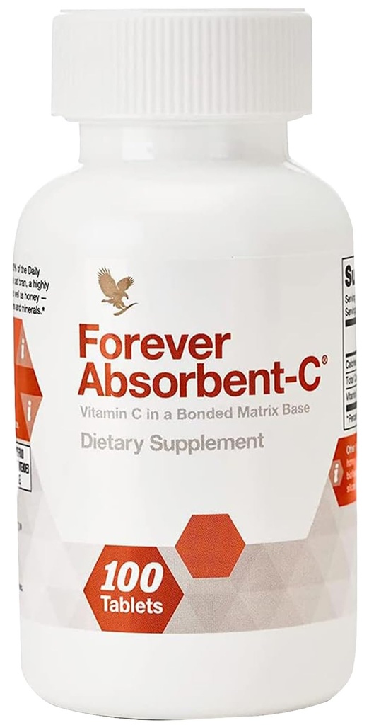 Forever Living - Absorbent- C, Orange og honning flavor, C-vitamin tillæg med havre Bran, immunforsvar, hud sundhed, 1 flaske (100 tabletter)