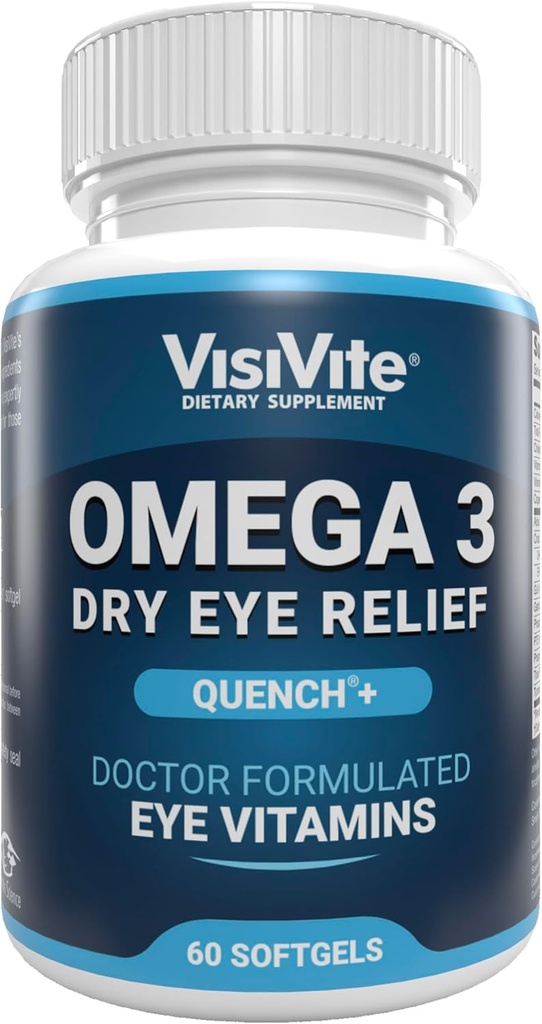 Omega 3 Tør Øje Kosttilskud med EPA og DHA - VisiVite Tør Øje Relief Quench + Eye Vitaminer til tørre øjne med Omega 3 Supplement - Tør Eye vitaminer Lavet med Omega 3 Fish Oil - 60 Softgels.