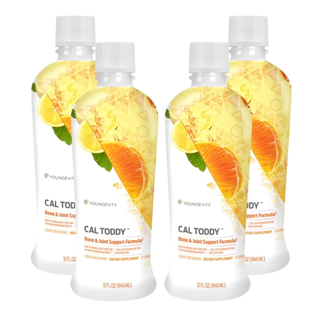 Youngevity CAL Toddy - Calcium (citrat, phosphater) Magnesium 1,200mg / 600mg - Vitaminer D-3, zink, kobber, kalium, bor og 70 + spor Mineral Cofaktors - Understøtter ben sundhed - 32 Fl Oz (pakke med 4)