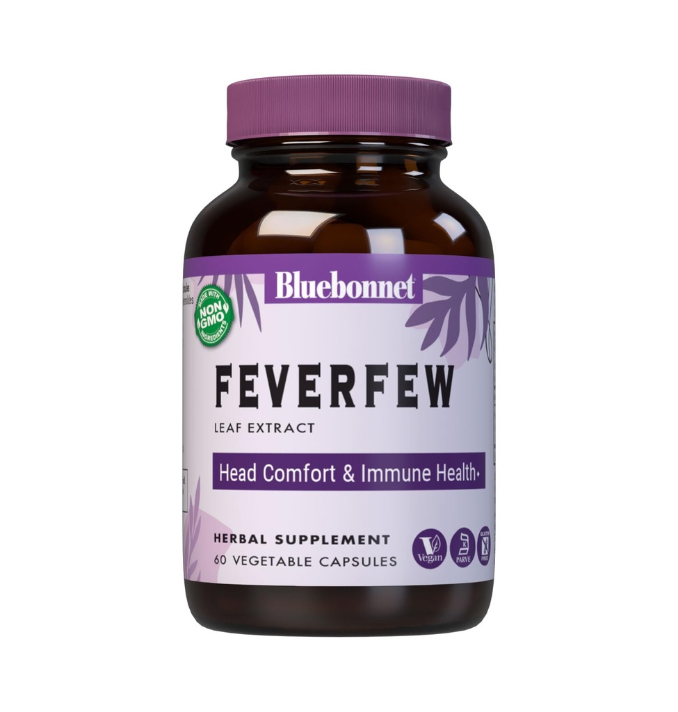 BlueBonnet Nutrition Fevermoney Leaf Extract, immun sundhed *, Head Comfort *, Non- GMO, Vegan, Kosher Certified, Gluten- Free, Soy- Free, 60 Vegetabilske kapsler, 60 Servering