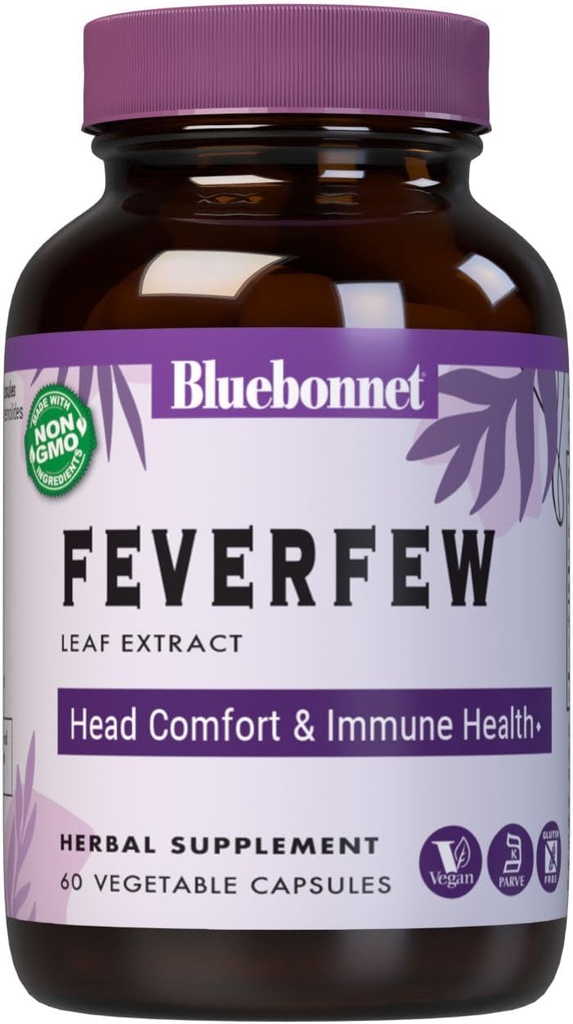 BlueBonnet Nutrition Fevermoney Leaf Extract, immun sundhed *, Head Comfort *, Non- GMO, Vegan, Kosher Certified, Gluten- Free, Soy- Free, 60 Vegetabilske kapsler, 60 Servering