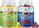 Bundle af Omega DHA Gummies for Kids - Fedtsyrer Omega 3 6 9 med C-vitamin til hjerne, Immunitet & Vision og Kids Magnesium Gummies - Mag Citrate for Nerve Sundhed Muscles & Sund Heart Support