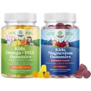 Bundle af Omega DHA Gummies for Kids - Fedtsyrer Omega 3 6 9 med C-vitamin til hjerne, Immunitet & Vision og Kids Magnesium Gummies - Mag Citrate for Nerve Sundhed Muscles & Sund Heart Support