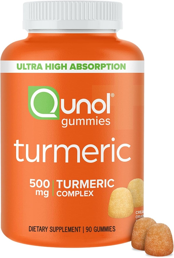 Qunol gurkemeje, Gummy med 500 mg gurkemeje, fælles supporttillæg, Ultra High Absorption Tumerisk curcumin, Vegan, Gluten Free, 90 Greve