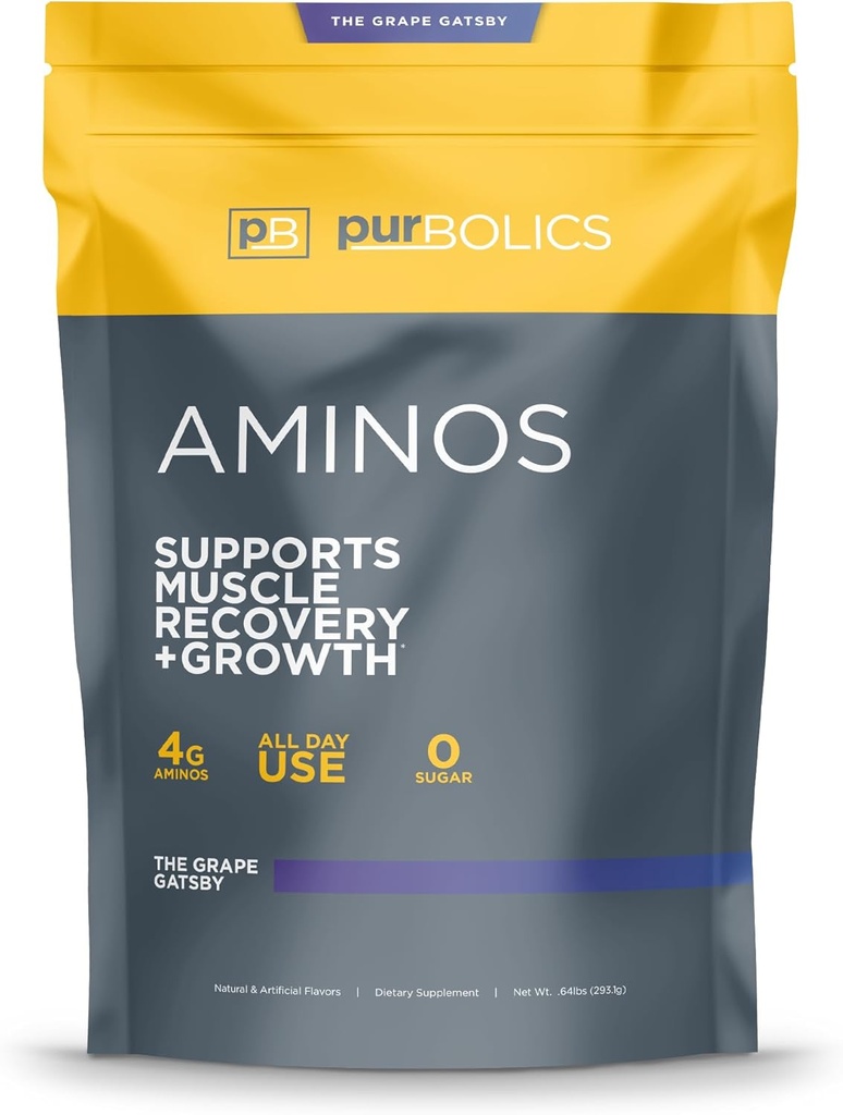 Purbolics Aminos agasin 124; 4g Free- Form Aminosyrer, Beta- Alanine, 0 Sukker & 60 Servering (Grape Gatsby)
