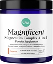 Ora Organic Magnesium Complex Powder Supplement - 4- in-1 Magnesium: Glycinat, Taurat, Malat & Citrate; Vegan, Gluten- Free Medical 124; Tangerine Flavor 124; Calm Support til søvn, Stress & Muskler Medical 124; 30 Servering