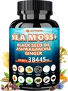 Sea Moss 350mg Black Seed Oil 200mg Ashwagandha 100mg Gurkemeje 100mg Bladerwrack 100mg Burdock 100mg, All- in- Sea Moss Capsules- 60 Greve