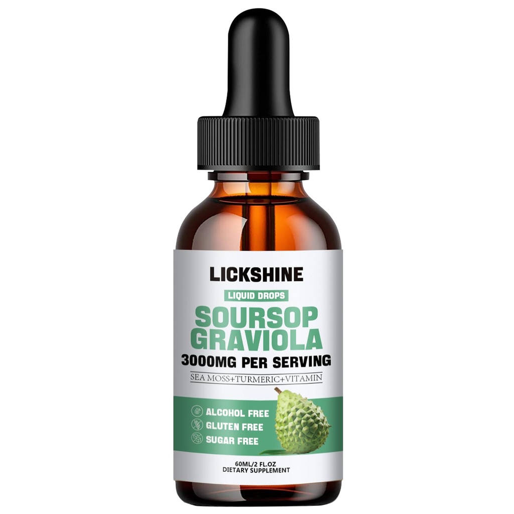 1 Pakker 3000MG Soursop Graviola Liquid Drop til celle Support & Regeneration, lmmune, Gut, Antioxidant, Mood, Relax, Lever og søvn Zzz - Soursop Graviola Leaf Extract, Sea Moss, Turmerisk - 2Fl Oz