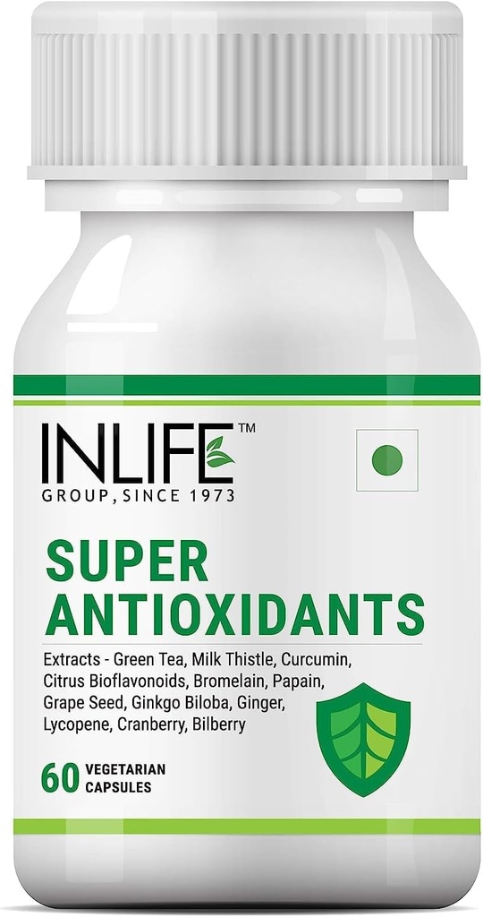 Sheltr Super Antioxidant Supplement Lycopene, Green Tea, Milk Thistle, Curcumin, Grape Seed, Ginkgo Biloba, Ingefær, Tranebær, Bilberry, Alpha Lipoic Acid, Lutein, Zeaxanthin - 60 kapsler (pakning med 1)