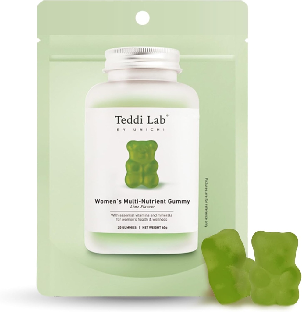 Unichi Women 's Multi- Nutrient Gummy 20 Greve, 18 Essential Vitamin & Minerals specielt designet til kvinder til at forbedre samlet Vitality, Non- GMO, Lime Flavour