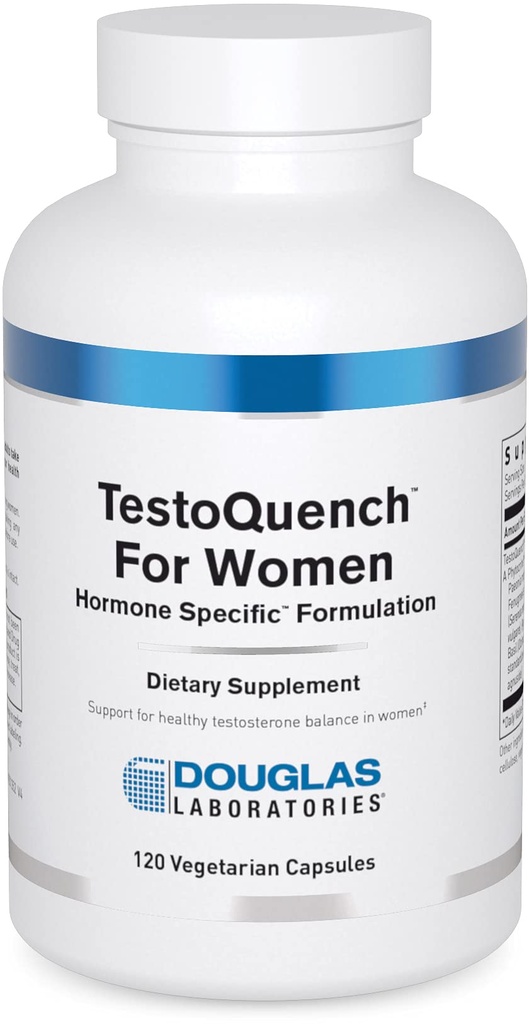 Douglas Laboratories TestoQuench for kvinder - Hukommelse, hud, hår & hjerte sundhed supplement * - Med Saw Palmetto, Holy Basil & Fennel Seed - 120 vegetariske kapsler
