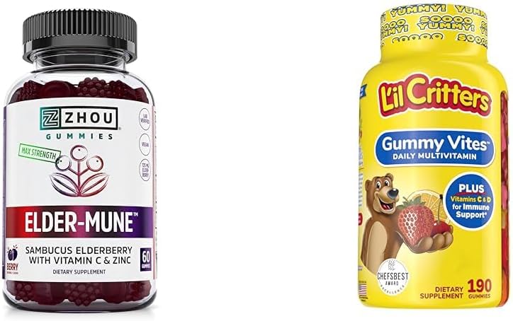 ZHOU Nutrition Elderberry Gummies & L 'il Critters Gummy Multivitamin, 60 & 190 Gummies