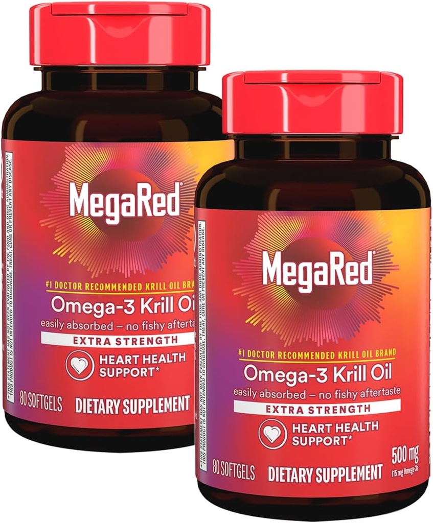 MegaRed 350 mg Omega 3 tillæg med EPA / DHA, Astaxanthin & Phospholipider, Ingen Fish Oil Aftersmage Understøtter hjerte, hjerne, fælles og øje sundhed, 120 Count Softgels (2 Pack)