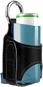 2 stk Portable Astma Inhaler Holder Letvægts PU Leather Protective Travel Handy Astma Inhaler sag for voksne og børn Holder kun (sort)