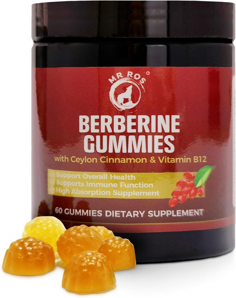 Premium berberine gummies 1500mg - sukkerfri metabolismestøtte med Ceylon kanel, chrom, magnesium, zink & B12- 60 Tæl