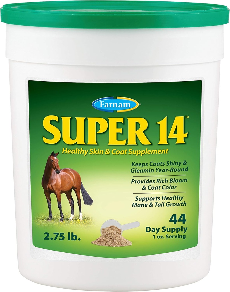 Farnam Super 14 Sund Hud & Coat supplement til heste, Holder Coats Shiny & Gleaming Year- Round 2.75 Pund, 44 Day Supply