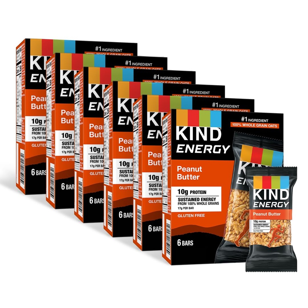 KIND Energy Barer, Peanut Butter, Sund Snacks, Gluten Free, 10g Protein, 36 Greve