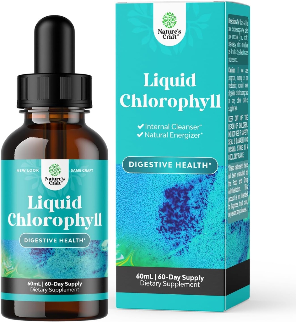 Vegansk flydende Chlorophyll Drops - Super koncentreret Mint Flavored Chlorophyll Flydende Drops - Intern Cleaner fordøjelsesstøtte immunsundhed og hele kroppen Detox og rense support (60 Servere)