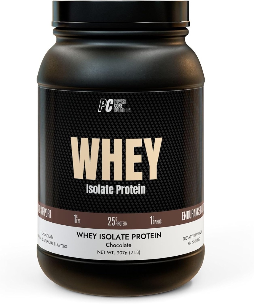 PowerCore Nutrition Whey Isoleret protein - Lav Carb, Lav Fedt, Nemt Blandinger - 25g Protein per servering - Chokolade Flavor, Non- GMO, Muscle Recovery & Lean Gains Supplement (2 LB)