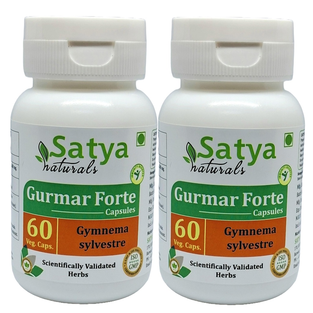 Gurmar Forte Capsules 500 mg. 60 Veg. Capsule Yep 124; Gudmar (Gymnema Sylvestre) Uddrag Kapsler til mænd og kvinder Mep 124; Ayurvedic Herbal Supplement / Remedies Yep 124; 10: 1 Forte (2 flasker med 60 Kapsler)