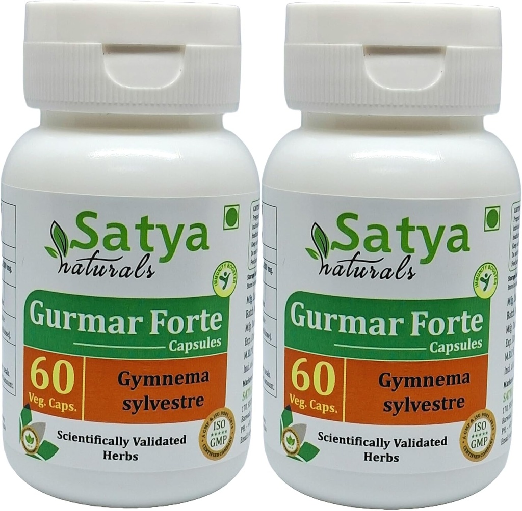 Gurmar Forte Capsules 500 mg. 60 Veg. Capsule Yep 124; Gudmar (Gymnema Sylvestre) Uddrag Kapsler til mænd og kvinder Mep 124; Ayurvedic Herbal Supplement / Remedies Yep 124; 10: 1 Forte (2 flasker med 60 Kapsler)