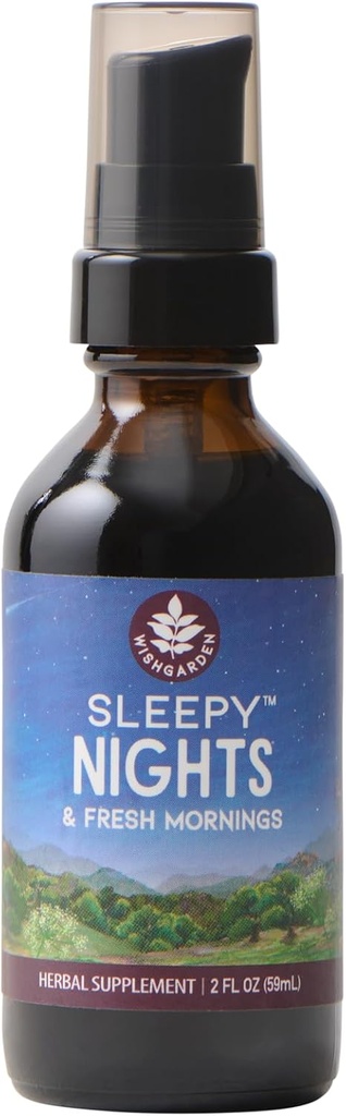 WishGarden Urter Sleepy Nights & Fresh Mornings - All- Natural Herbal Sleep Aid Tinktur, Organic Sleep Supplement med Passionflower, Humle og Schedlcap, Understøtter dyb søvn & sund søvn cykler, 2oz
