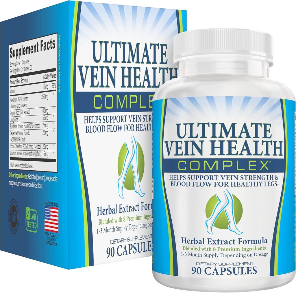 8-in-1 Vein & Ben Health Circulations Supplements 124; Blood Circulations Booster Formel 124; Ultimate Vein & Leg Circulatory System Support Supplement 124; Næringsstoffer til sunde & stærke Veins