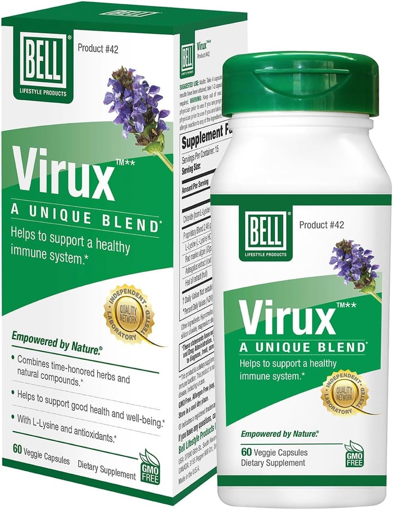 Bell Virux ™ L Lysin og Red Marine - Natural Herbal Blend, Unique supplement til Boost immunsystemet - Lysin 1000mg kapsler