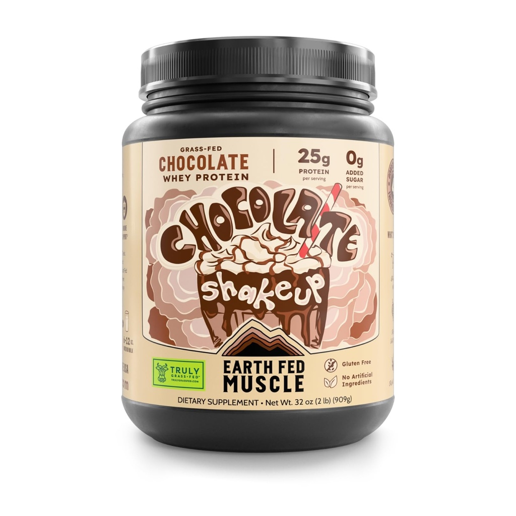 Jorden Fed Muscle Chocolate Shakeup Truly Grass Fed Whey Protein Isolere NSF- Certificeret. Ingen kunstige ingredienser, Soja Gratis, Gluten Gratis, Non- GMO og Hormone Gratis (2 Pund, 29 Servere, Chokolade)