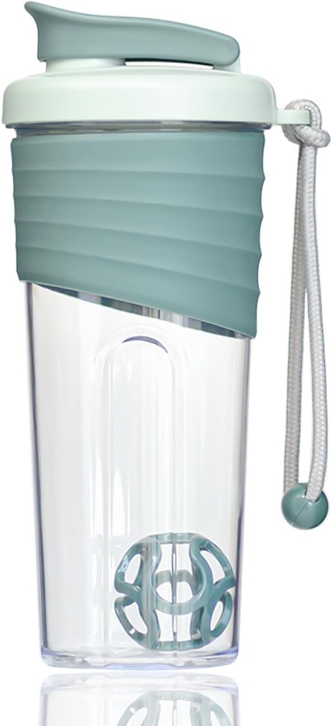 Protein Shaker Bottle 24oz - Teal Transparent Tritan med måleskala, Silicone Grip & Teal Shaker Ball - Perfekt til Protein Shakes, Smoothies og Kosttilskud
